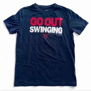 Under Armour Boys Navy Blue Baseball Graphic Tee HeatGear YLG